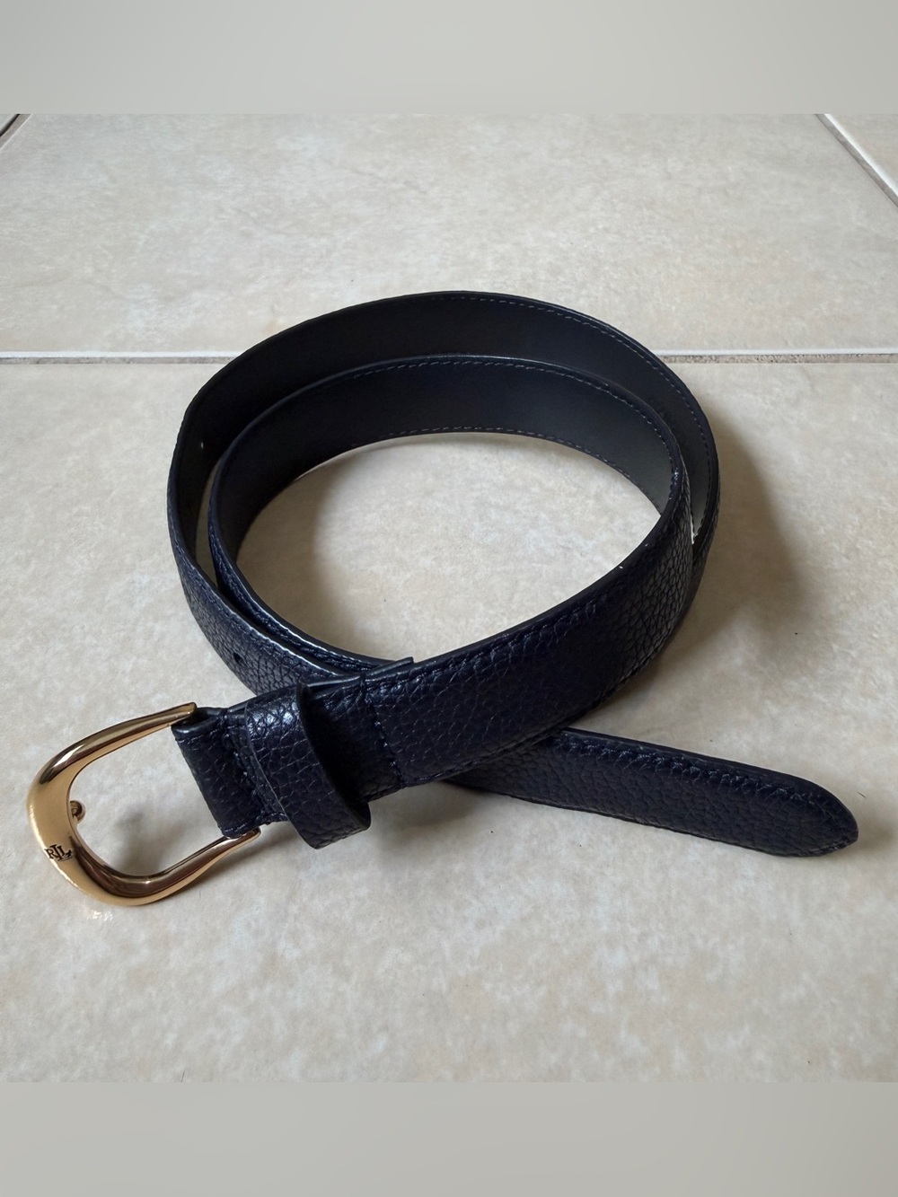 LAUREN Ralph Lauren Kenton Leather Skinny Belt Navy Women's XS Classic Casual